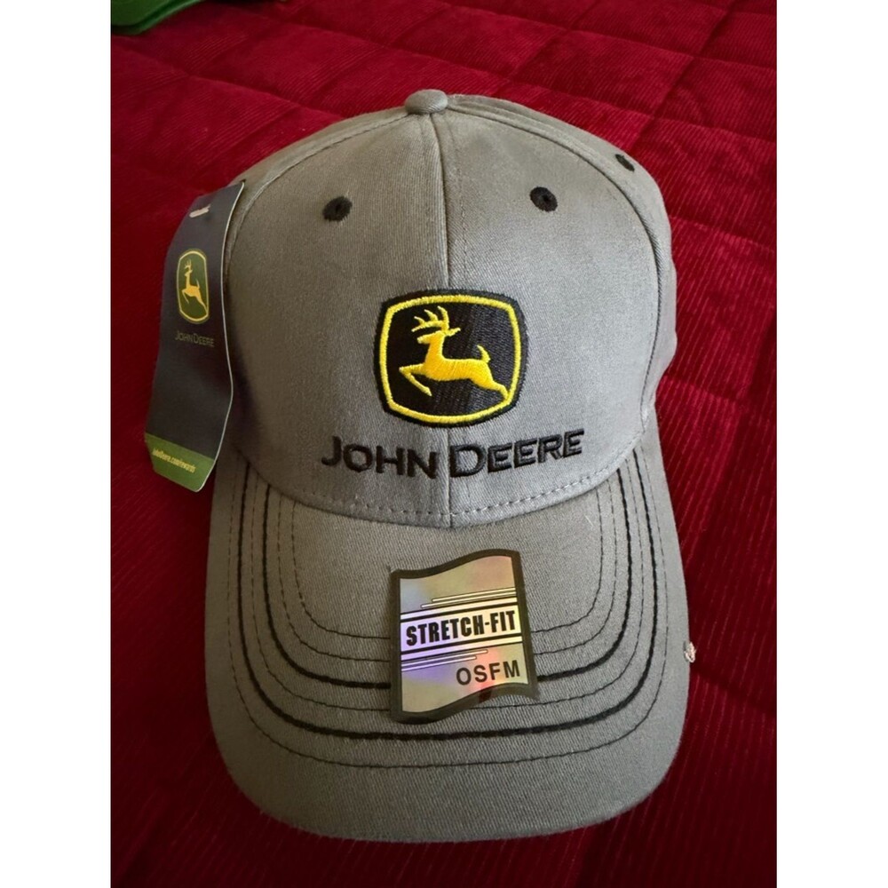 John Deere Gray Cap with Yellow Tag Accent